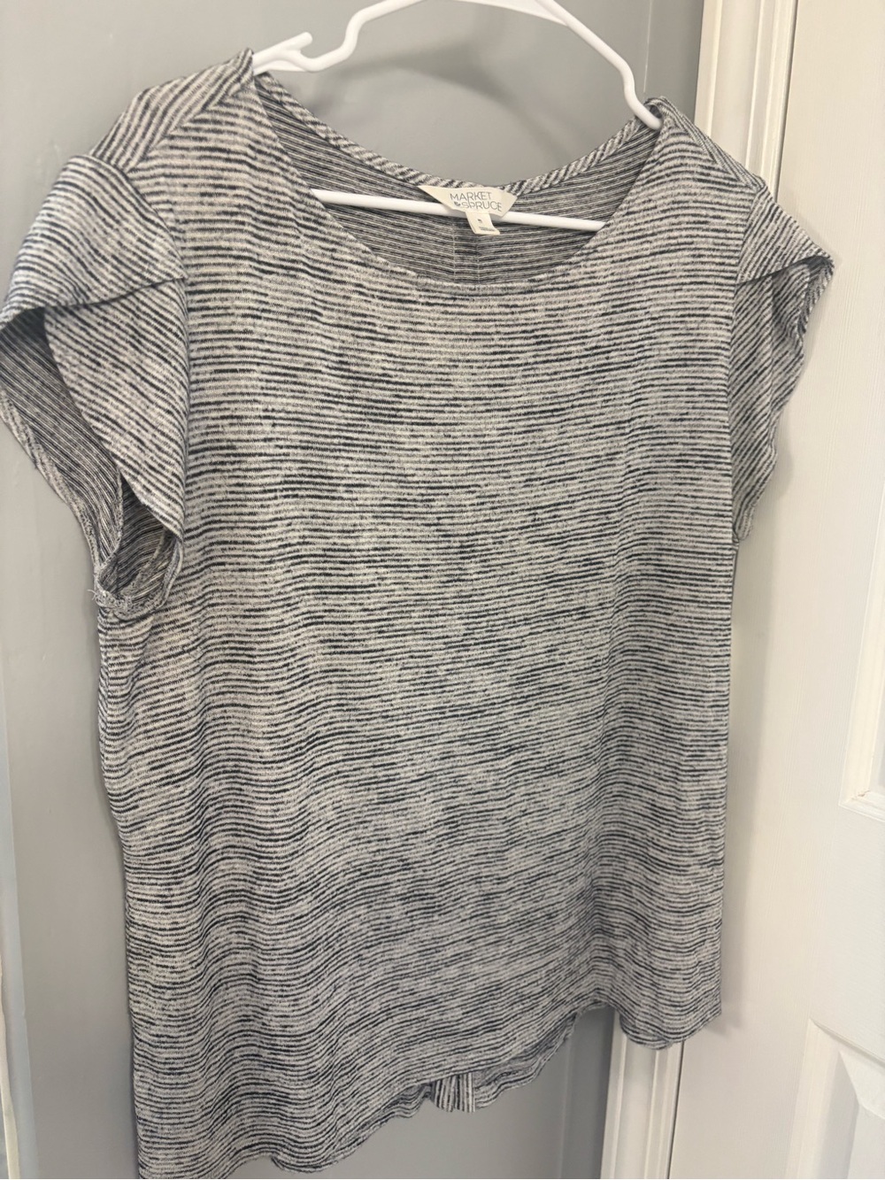 Market & Spruce Women's Short Sleeve Striped Top - Gray/White